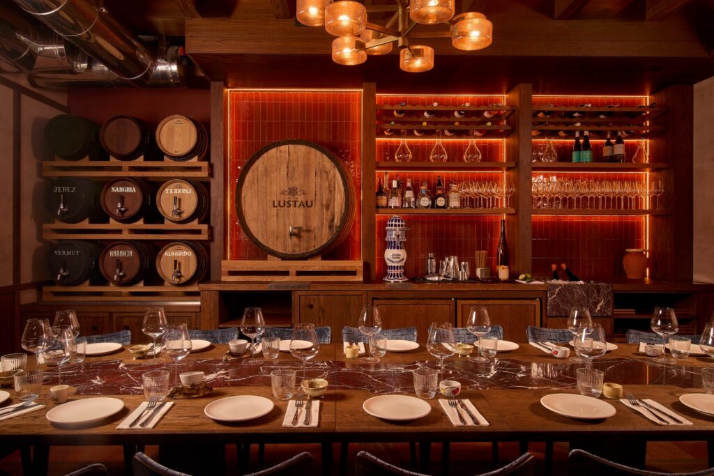 Txoko bar with Lustau sherry cask and barrels on tap